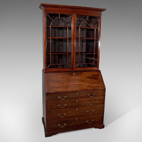 Antique Bureau Bookcase Display Cabinet Mahogany Quality English Georgian C1800
