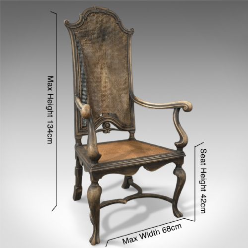 fig 1. Set of Six, Antique Dining Chairs, Liberty of London, Walnut, Cane, Circa 1880