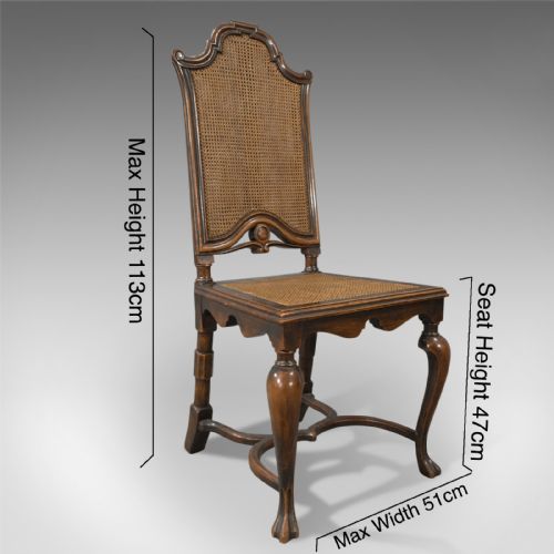 fig 2. Set of Six, Antique Dining Chairs, Liberty of London, Walnut, Cane, Circa 1880