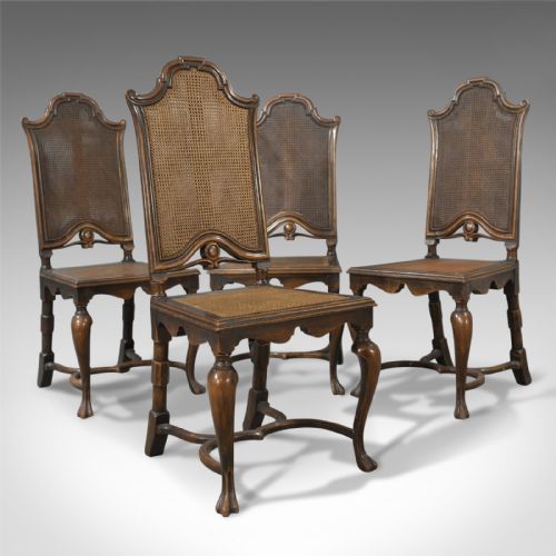 fig 5. Set of Six, Antique Dining Chairs, Liberty of London, Walnut, Cane, Circa 1880