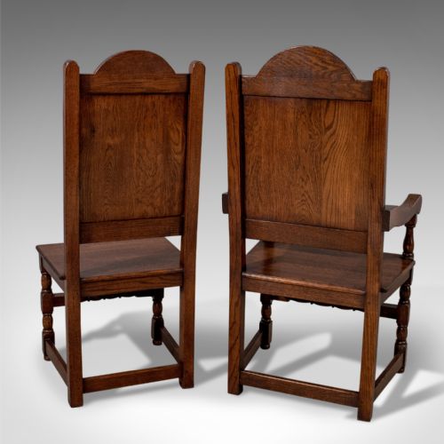 fig 2. Antique Set of 8 Oak Dining Chairs Edwardian Jacobean Revival inc Carvers c1910