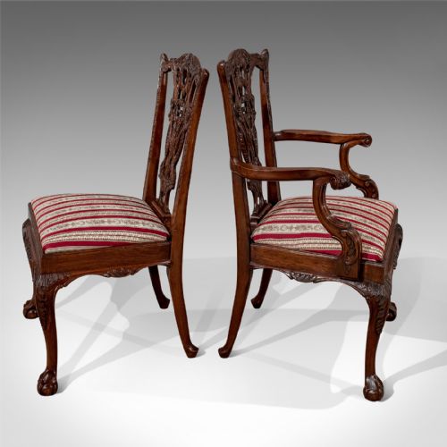fig 3. Antique Set of 10 Chippendale Dining Chairs Victorian Revival Inc Carvers c1900