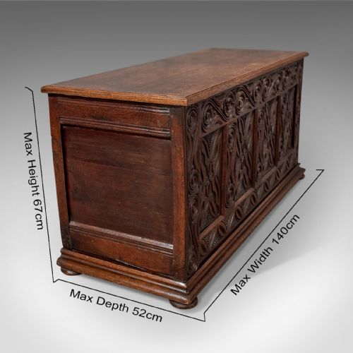 fig 1. Antique Oak Carved Coffer Chest Storage Trunk With Fitted Interior English c1750