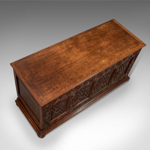fig 2. Antique Oak Carved Coffer Chest Storage Trunk With Fitted Interior English c1750