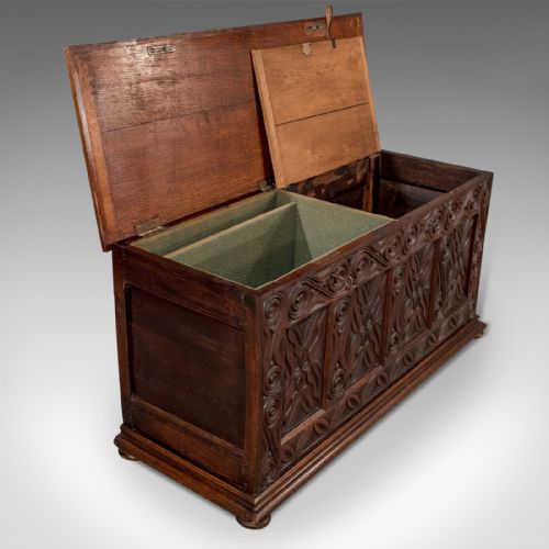 fig 3. Antique Oak Carved Coffer Chest Storage Trunk With Fitted Interior English c1750