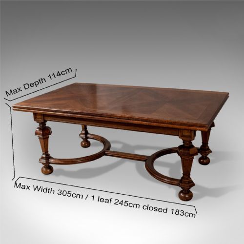fig 1. Antique Liberty of London Quality Extending Dining Table 10' Walnut & Oak c1900