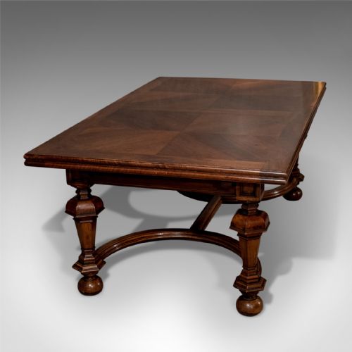 fig 3. Antique Liberty of London Quality Extending Dining Table 10' Walnut & Oak c1900