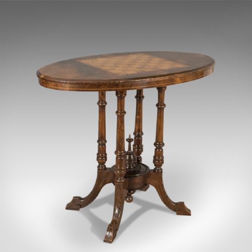 Victorian Antique Side Table with Inlaid Chess Board, English C.1880