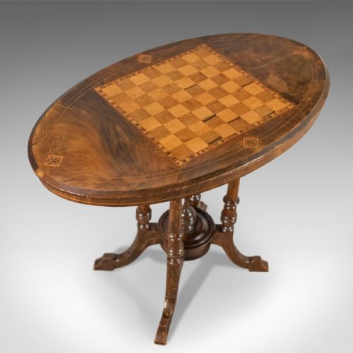 fig 1. Victorian Antique Side Table with Inlaid Chess Board, English c.1880