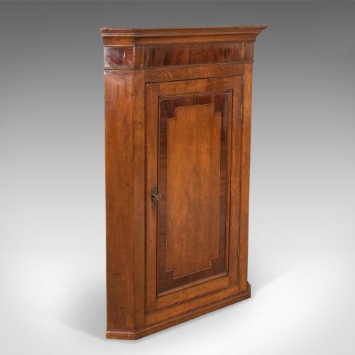 Georgian Antique Corner Cabinet, Oak and Mahogany, English C.1780