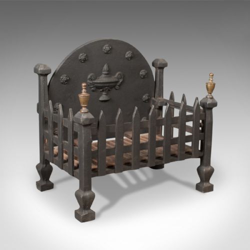 Victorian Antique Fire Basket on Stand, Cast Iron Grate