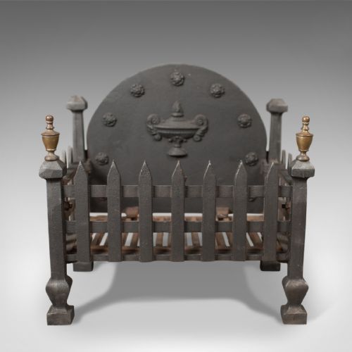 fig 1. Victorian Antique Fire Basket on Stand, Cast Iron Grate