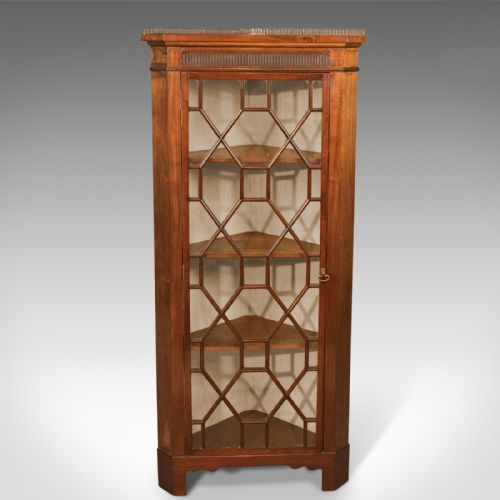 Edwardian Antique Glazed Display Corner Cabinet, English C.1910