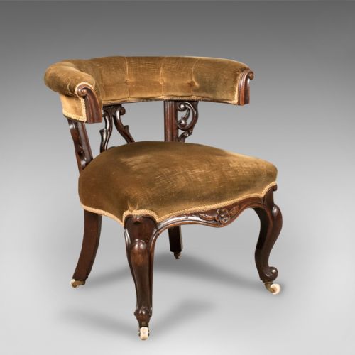 Early Victorian Bow Back Armchair, English Walnut Reading Chair C.1840