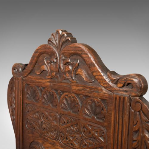fig 2. Antique Pair of Baronial Hall Chairs, English Oak Armchairs, c.1900