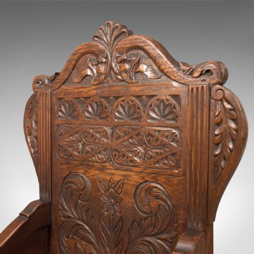 fig 5. Antique Pair of Baronial Hall Chairs, English Oak Armchairs, c.1900