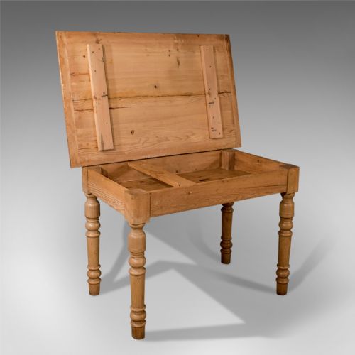 fig 3. Antique Victorian Pine Kitchen Dining Country Table With Storage Under Top c1900
