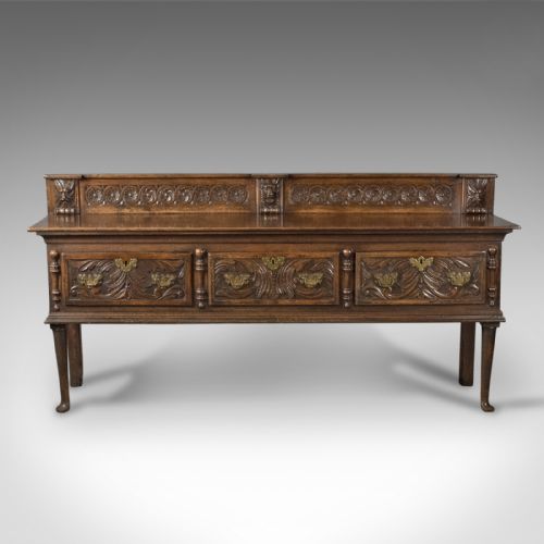 Georgian Oak Dresser Base, 18th Century English Green Man Sideboard, C.1790