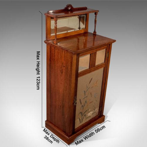 fig 1. Antique Edwardian Music Cabinet Rosewood Mirror Top Chiffonier Cupboard c1910