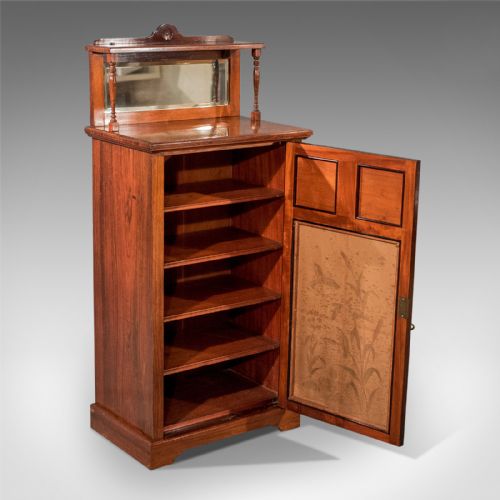 fig 3. Antique Edwardian Music Cabinet Rosewood Mirror Top Chiffonier Cupboard c1910