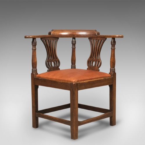 Victorian Antique Bow-back Corner Chair, English Oak, C.1880