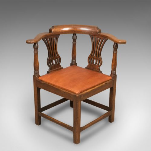 fig 2. Victorian Antique Bow-Back Corner Chair, English Oak, c.1880