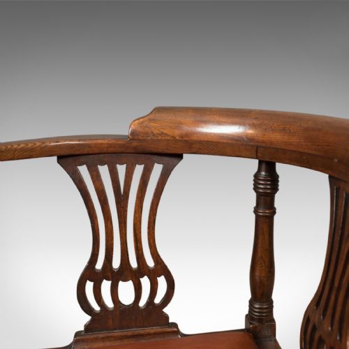fig 3. Victorian Antique Bow-Back Corner Chair, English Oak, c.1880