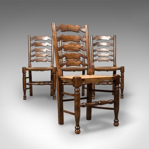 fig 1. Set of 4 Antique 'Wavy Line' Ladderback Dining Chairs, Edwardian c.1910