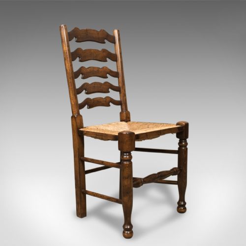 fig 2. Set of 4 Antique 'Wavy Line' Ladderback Dining Chairs, Edwardian c.1910