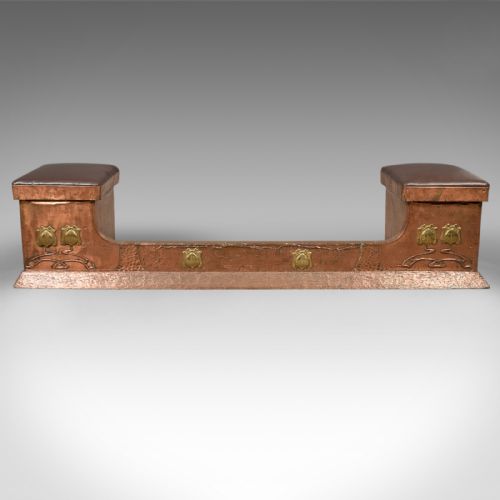 Art Nouveau Copper Fire Kerb, Late Victorian Fireplace Hearth, C.1900