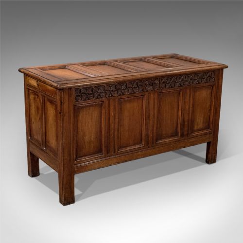 Antique Coffer Chest Storage Trunk English Oak Georgian C1800