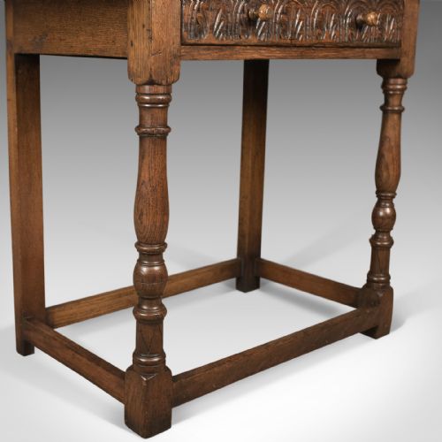 fig 4. Antique Drop Flap Side Table, Victorian 17th Century Revival, English Oak