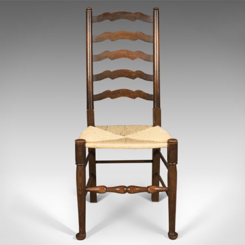 fig 1. Antique Set of 4 'Wavy Line' Ladder Back Dining Chairs, Edwardian