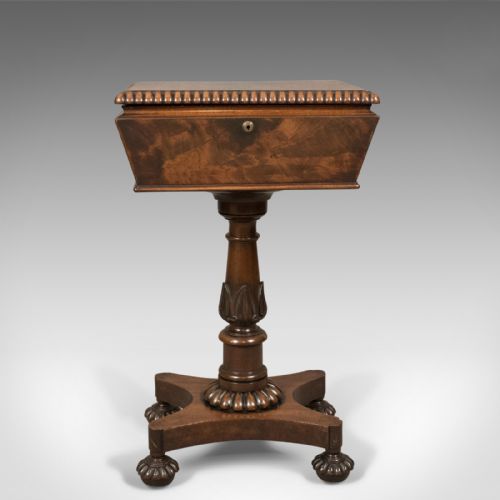 fig 1. William IV Antique Teapoy, English Flame Mahogany, Side Table, c.1835