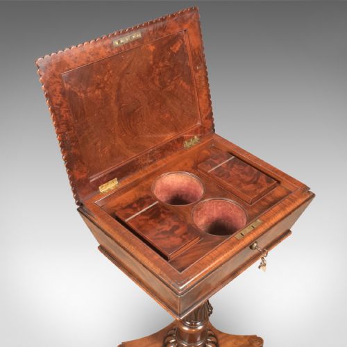 fig 2. William IV Antique Teapoy, English Flame Mahogany, Side Table, c.1835