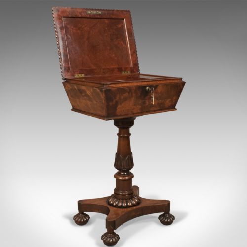 fig 3. William IV Antique Teapoy, English Flame Mahogany, Side Table, c.1835