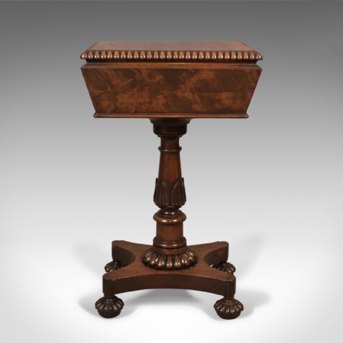 fig 5. William IV Antique Teapoy, English Flame Mahogany, Side Table, c.1835