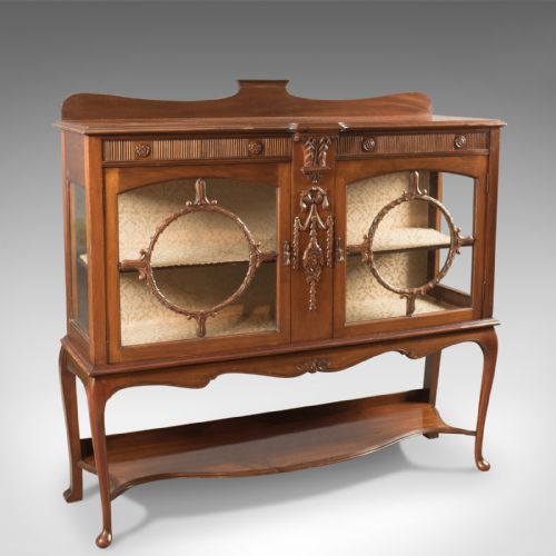 Antique Glazed Display Cabinet, English, Walnut, Edwardian, C.1910