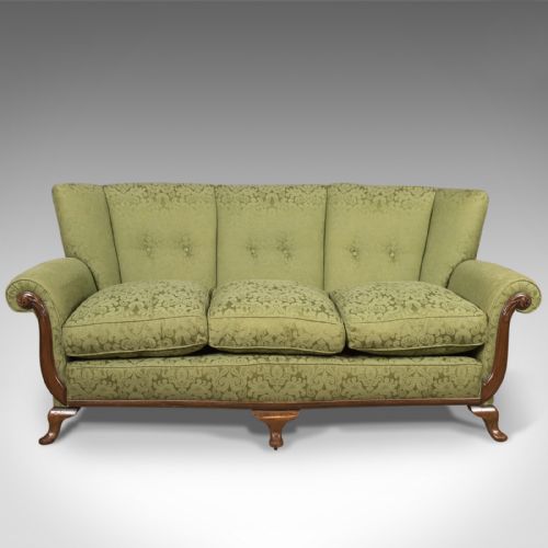 fig 1. Antique Sofa, English Green Edwardian 3 Seater Settee, c.1910