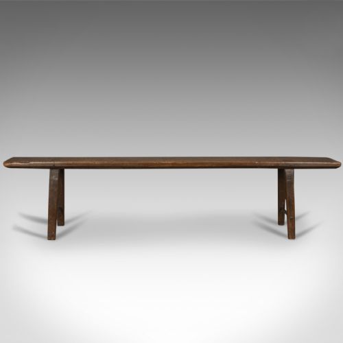 Early 18th Century Antique English Oak Bench, 4 Seater Georgian Form, C.1740