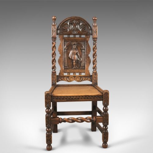 fig 2. Antique Flemish Hall Chair, Carved Oak c.1900