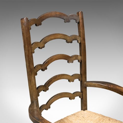 fig 3. Antique Pair of Wavy Line Ladderback Elbow Chairs, Edwardian Dining c.1910