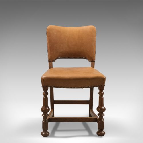 fig 1. Set of 6 Antique Dining Chairs, Oak & Leather, English, Edwardian c.1910