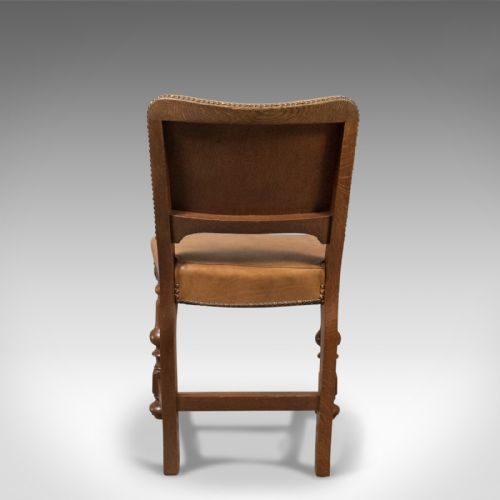 fig 2. Set of 6 Antique Dining Chairs, Oak & Leather, English, Edwardian c.1910