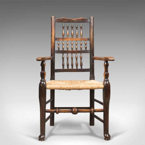 fig 1. Antique Elbow Chair, Victorian Lancashire Spindle Back Dining, c.1870