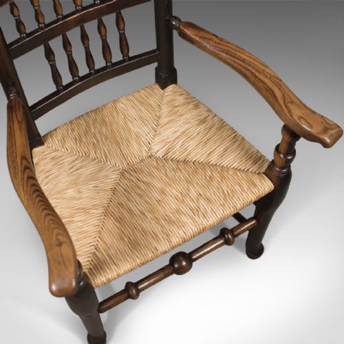 fig 4. Antique Elbow Chair, Victorian Lancashire Spindle Back Dining, c.1870