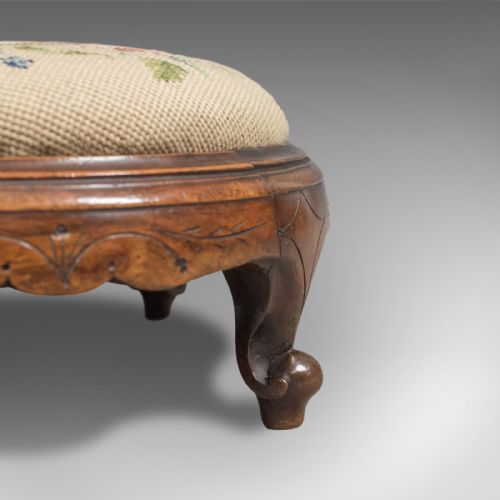 fig 3. Pair of Antique Foot Stools, English, Victorian, Needlepoint, Carriage, c.1860