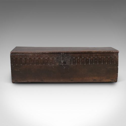 fig 1. Antique Coffer in Oak, 6 Plank Sword Chest, English, Mid 17th Century Trunk c.1660