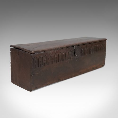 Antique Coffer in Oak, 6 Plank Sword Chest, English, Mid 17th Century Trunk C.1660