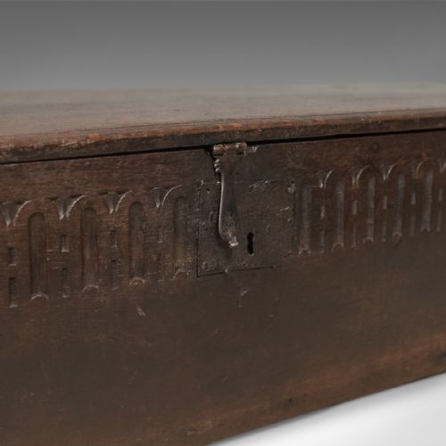 fig 3. Antique Coffer in Oak, 6 Plank Sword Chest, English, Mid 17th Century Trunk c.1660